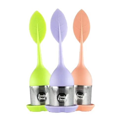 foodsbest® 3er Set Tee-ei Silikon, Edelstahl Teesieb, Teesieb aus Edelstahl & Lebensmittel Silikon, mit Silikon-Griffen & Auffangbehälter für losen Teeblätter Cover