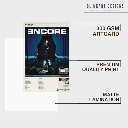 Image of BLINKART Eminem - Encore Wall Photo Frames | Wall Art for Bedroom, Living Room, Studio or Office | Album Cover Print with Spotify Song Link QR Code | Gift for Fans - 8x12 In