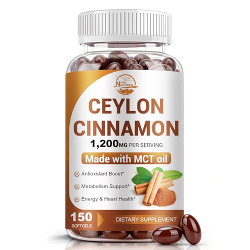 Natures live Ceylon Cinnamon Supplement with MCT Oil 1200mg Max Strength per Serving Energy & Metabolism Support for Men & Women Antioxidant and Sugar Monitor Support Non-GMO 150 Softgels