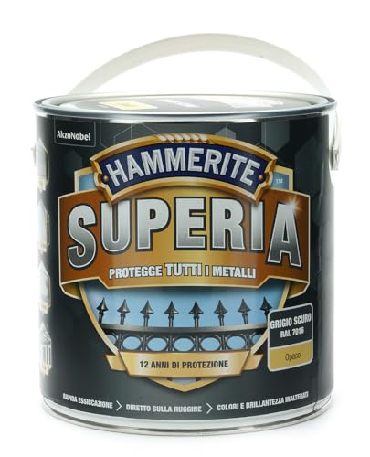 Hammerite Superia smalto metallo antiruggine interno e esterno, Opaco Grigio Scuro, 250 ml