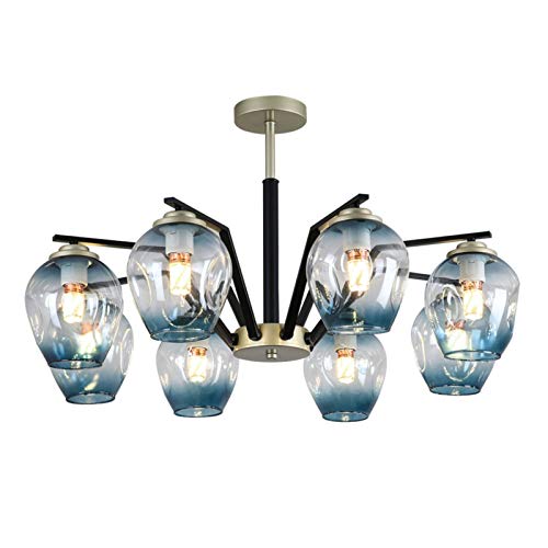 Grand lustre pour salle à manger et salon moderne suspension 10 lumières bleu et or E26