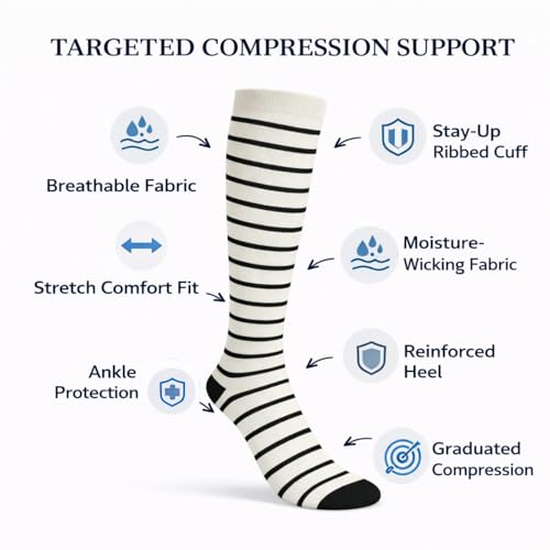 Image of Diamond Star 6 Pairs Compression Socks for Men & Women, Knee High Socks