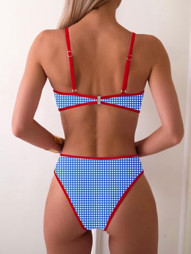 Image of Fanuerg Women's Triangle Bikini Sets O Ring Linked Two Piece Swimsuits Floral Printed Cheeky Bathing Suit