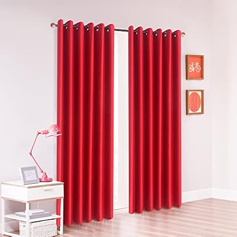 XXR THERMAL BLACKOUT Window Room CURTAINS Eyelet/Ring Top UK Sizes New (Red, 46x90'') Cover