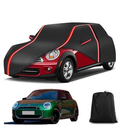 DJJUAJK Waterproof Car Cover for Mini Cooper/Cooper S/Hardtop 2/4 Door All Weather Outdoor 230T Polyester with Driver Door Zipper Snow Rain Dust Sun UV Protection Includes Storage BagBlack+Red