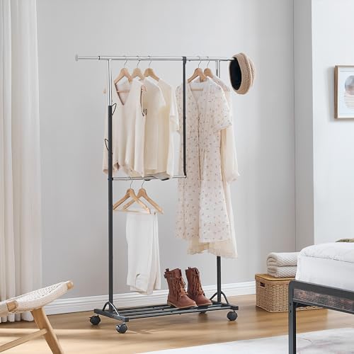 Favoosty SMG001C Clothing Rack Adjustable For Kids, Heavy Duty Double Rod Design,Garment Rack Rolling thumb #3