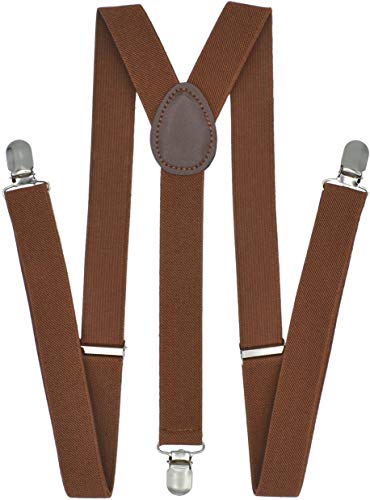 Trilece Suspenders for Men Women Adjustable Elastic Y Back Style Suspender for Jeans Pants Metal Clips (Brown)
