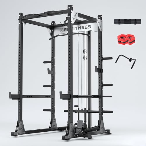 Image of X9 Power Cage with Optional LAT PullDown /Cable Crossover /Smith Machine System, 2000LB Squat Rack for Home & Garage Gym, with Weight Storage Rack and More Training Attachments