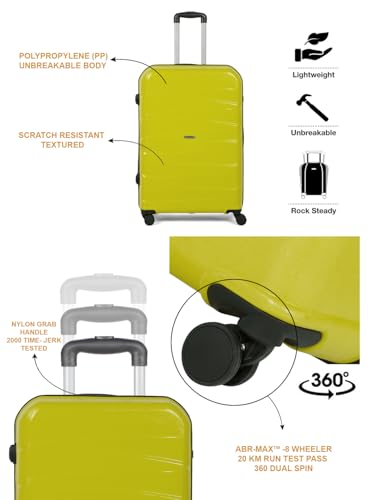 Image of Teakwood Small-Medium Size 8 Wheels Trolley Bag, Hard Cabin with Zipper Closure, Adjustable Push Button & TSA Lock System 360 Degree (Set of 2, Lime Green)