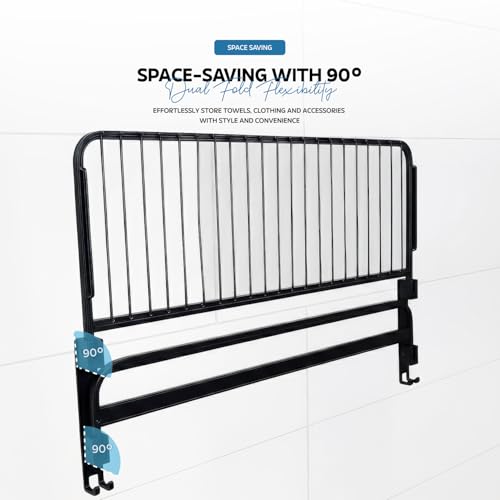 Image of Amazon Basics 24 Inch Foldable Aluminum Towel Rack for Bathroom | Wall Mounted Double Tier Towel Holder with Rod & Hooks | Rustproof