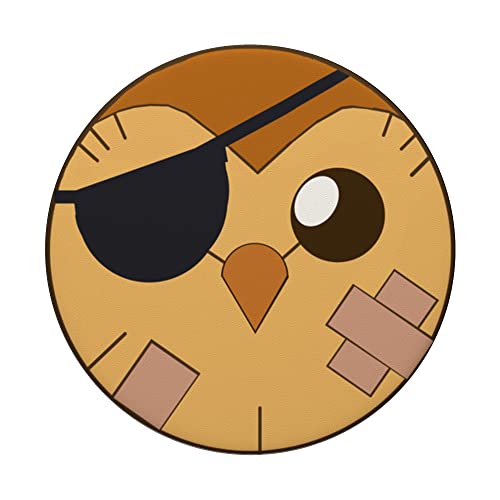 Adorable tiny owl demon with eye patch looking like a pirate PopSockets Swappable PopGrip, Black - Image 3