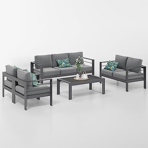 Solaste Aluminum Patio Furniture Set,5 Pieces Modern Outdoor Conversation Set Sectional Sofa With Upgrade Cushion And Coffee Table,Grey #TOP2