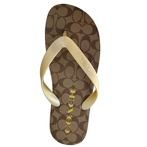 Coach Zak Flip Flops (Khaki - Gold, 9) #TOP18