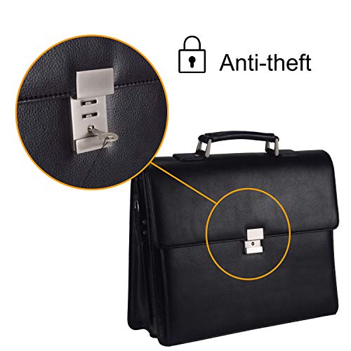 Mens Leather Briefcases Office Attorney Student Attache Case Messenger Bag w/Padded Compartment,Black4