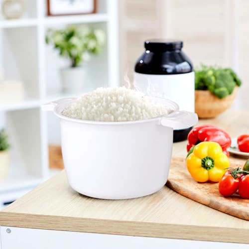 Image of DOITOOL Microwave Rice Cooker 2 Quart, Microwave Steamer for Vegetables, 1.8L Professional Large Micro Cookware for Grains, Pasta & Potatoes - BPA Free, Dishwasher Safe