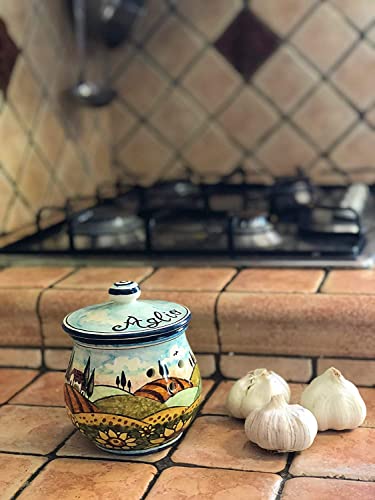 Hand-Painted Tuscan Sunflower Garlic Jar Holder by Ceramiche d'Arte Parrini - Italian Art Pottery Decor - Image 4