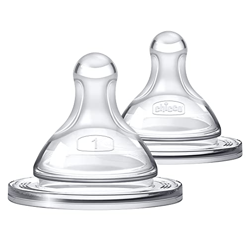 Image of Chicco Duo 100% Silicone Intui-Latch Baby Bottle Nipple with Anti-Colic Valve | Skin-Like Texture and Breast-Like Flow | Stage 1, Slow Flow | 2pk | 0+ Months