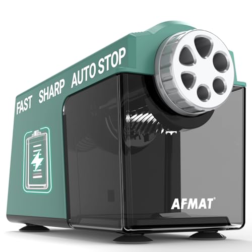 AFMAT Elektrischer Spitzer, Große Kapazität Anspitzer mit Behälter mit 6 Löcher für 6-11mm stifte, Wiederaufladbar Robust Bleistiftspitzer für Klassenzimmer, Büro, Schule, Künstler,Grün PSD4