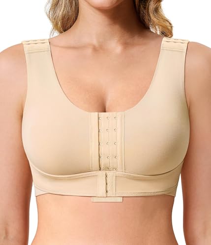 BRABIC Front Closure Bras for Women Post Surgery Compression Mastectomy Surgical Support Wireless Full Coverage Bra (US, Alpha, Small, Regular, Regular, Beige)