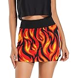 JHKKU Women's Tennis Skirt Inner Shorts Flame Print Lightweight Golf Casual Sports Skirt with Pockets M