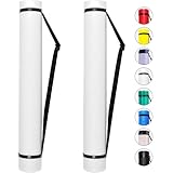 2-Pack Extendable Poster Tubes Expand from 24.5” to 40” with Shoulder Strap | Carry Documents, Blueprints, Drawings and Art | White Portable Durable Round Storage Cases with Lids and Labels