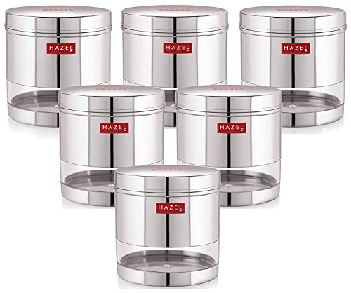 HAZEL Stainless Steel Kitchen Containers | 1350 ml Each Transparent Kitchen Container Set with Glossy Finish | Multipurpose Storage Box for kitchen containers, Set of 6