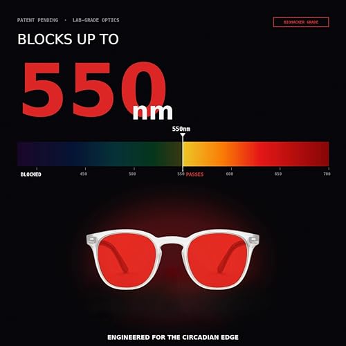 Image of Premium Red Tinted 100% Blue - Green Light Blocking Glasses 550nm Cutoff | Circadian Rhythm Sleep Glasses for Night | Melatonin Support & Deep Sleep | Biohacker Eyewear | Lab-Grade Optical Filter