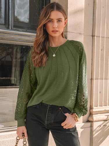 AUTOMET Womens Long Sleeve Shirts Pleated Lace Tops Fall Fashion Outfits Business Casual Blouses - Image 3