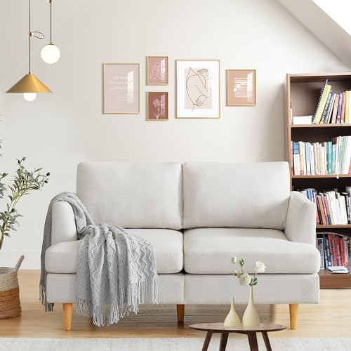 Image of Busaurus Loveseat Mid Century Modern 65 inch Small Couches for Small Spaces Love Seat with 2-3 Seat Upholstered Cushion Sofa for Bedroom & Living Room Apartment, Beige