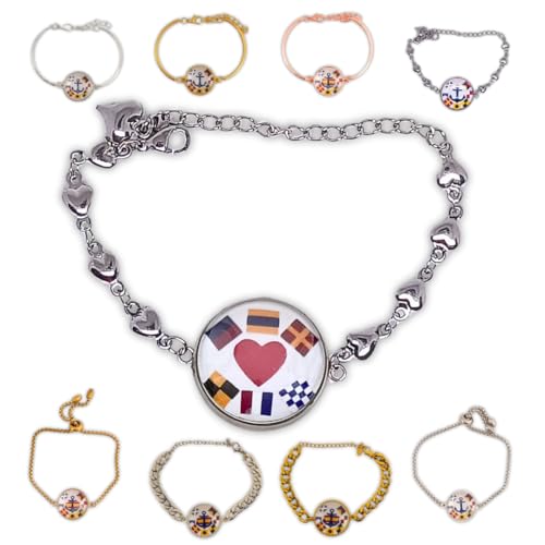 Feyma Pulsera de medallón personalizada con nombres en banderas nauticas...