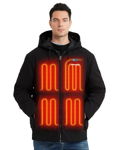Venustas 12V Men's Dual-Control Heated Canvas Jacket with Battery, Winter Heated Work Jacket, Electirc Heated Hoodie Jacket