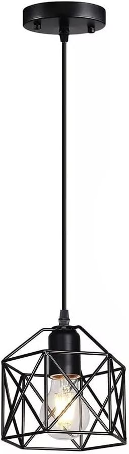 Miniatura 1 de Colgante negro claro, lámpara colgante industrial, lámpara colgante de jaula de hierro de granja, lámpara colgante de metal E26 ajustable colgante