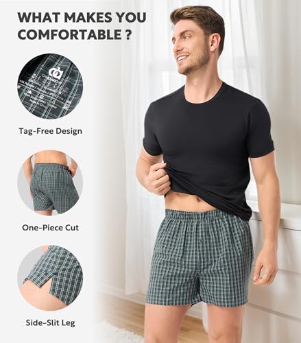 DAVID ARCHY Woven Cotton Boxers for Men Classic Men's Underwear Loose Breathable & Comfortable Boxer Shorts 3 or 5 Pack2