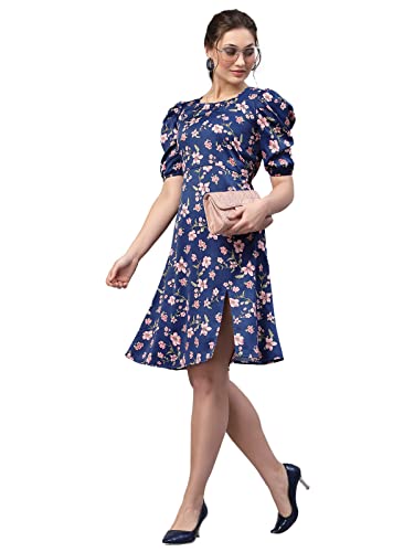 Image of SIRIL - Women's Digital Print Half Sleeve Mini Crepe Dress