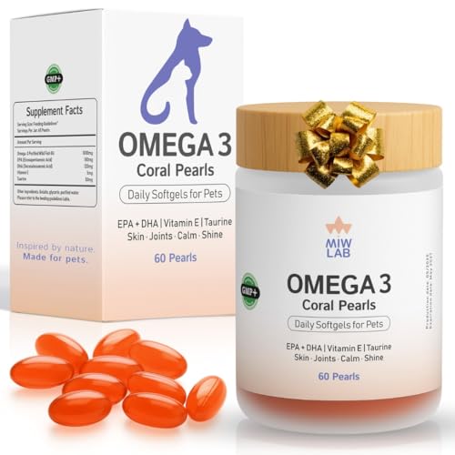 Omega 3 Perro y Gato Aceite de Pescado EPA + DHA + Taurina + Vitamina E Suplemento Perlas para Articulaciones Fuertes, Ayuda Artritis, Pelo Suave y Brillo Natural Mascotas Salmon 60 Capsulas Blandas