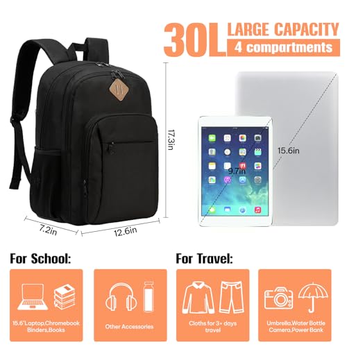 Beaulyn Black Backpack for School College Teens, Anti Theft Travel Laptop Backpack for Men and Women, Waterproof Bookbag with USB Charging Port3