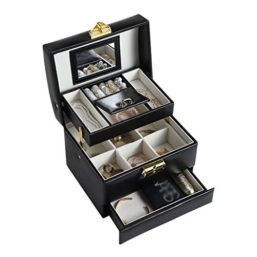 Caja de Almacenamiento de Joyas con Apertura y Cierre Caja de Almacenamiento de cosméticos de Gran Capacidad y múltiples Capas Caja de joyería de Cuero PU