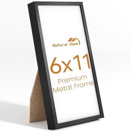 Image of 6x11 Aluminum Metal Picture Frame,Tempered Glass Black Photo Frame 6x11 for Family Photo,Posters,Art,Document to Wall Mount Horizontally or Vertically