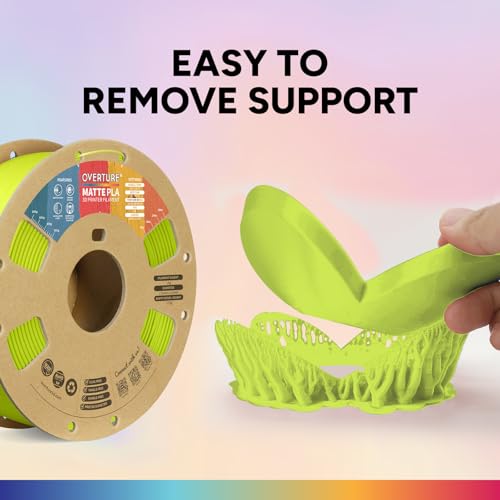 Image of OVERTURE Matte PLA 3D Printer Filament 1.75mm, Matt Surface & Low Warping Filament 1kg Spool (2.2 lbs), Accuracy + /- 0.02 mm, Fit Most FDM Printers (Matte Grass Green)