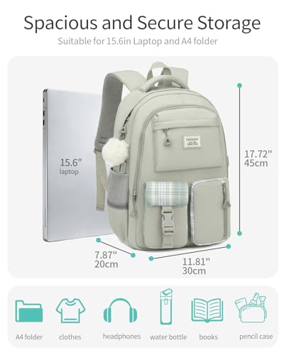 Image of School Backpack for Teen Girls, Big Student Laptop Backpack Aesthetic Bookbags for College Women Elementary Middle High School Travel Mochilas Escolares, Light Green