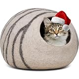 MEOWFIA Cat Cave – Premium Felt Cat Bed for Indoor Cats, Handmade 100% Merino Wool, Cat (Light Grey, Large)