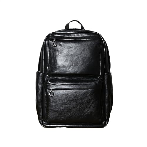 Leather Mens Backpack Fashion Travel Bag For Men Vintage Cowhide Backpack For Men(Black)
