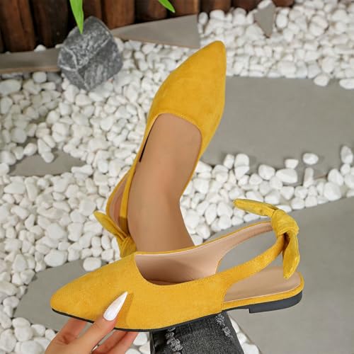 Women's Bow Pointed Toe Flat Shoes Suede Slingback Low Heels Slip on Flats Fashion Comfortable Casual Dress Shoe4