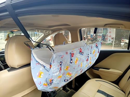 APAV Cotton Cradle for Car with Zipper and Net | Comfortable for Long Car Rides | Travelling car Hanging Juhla/Cradle I Multicolor