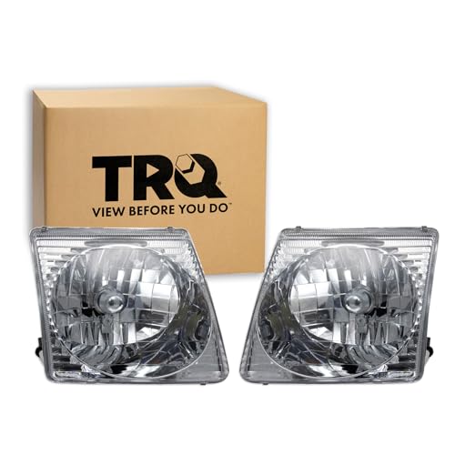Image of TRQ Driver and Passenger Side Headlight Assembly Set Chrome Housing Compatible with 2001-2003 Ford Explorer Sport 2001-2005 Explorer Sport Trac
