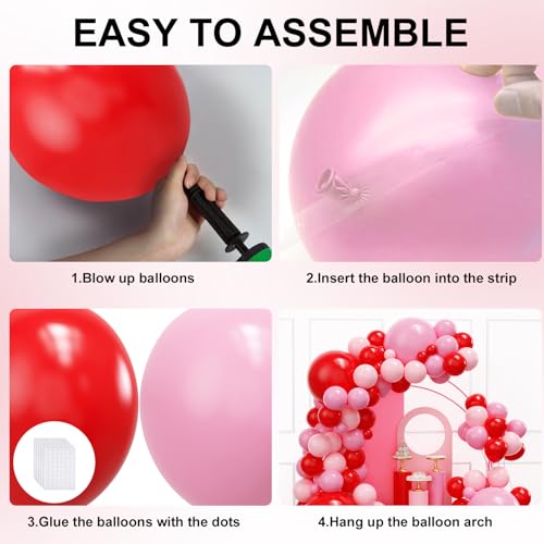 Image of YMSZ Red and Pink Balloons Arch Kit, Valentines Balloons Arch,134pcs Pink and Red Balloon for Birthday, Valentines, Anniversary Party Decorations