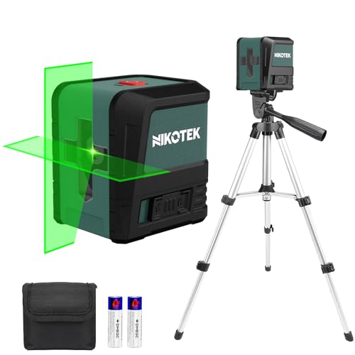 Laser Level with Tripod, Nikotek Green Laser Level Self Leveling Cross Line, Horizontal and Vertical Line Laser Level IP54 Waterproof and Dustproof Battery Carrying Bag Included
