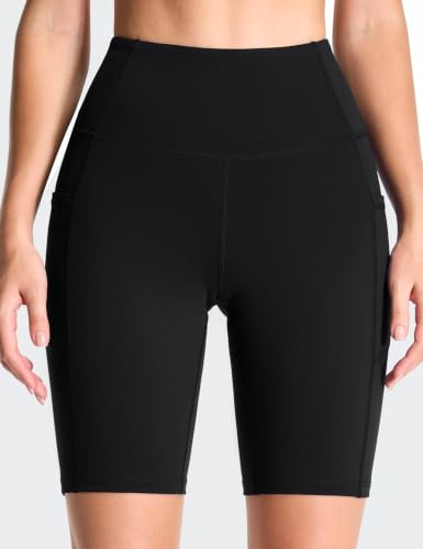 Image of THE GYM PEOPLE High Waist Yoga Shorts for Women's Tummy Control Fitness Athletic Workout Running Shorts with Deep Pockets