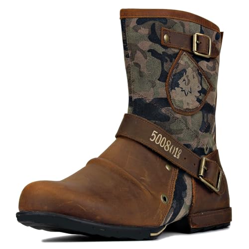 LMUIPMAA Botas Moto Punk para Hombre Botas Chukka Western De Cuero con Cremallera Botas De Senderismo De Combate,Amarillo,43 EU