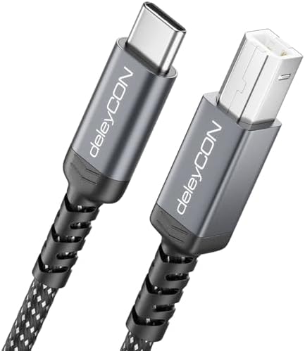 deleyCON 3,0m USB C Druckerkabel (für Drucker, Scanner, MIDI) USB-C auf USB-B Kabel Printer Cable Geflochten + Metallstecker für HP Samsung Epson Dell Lexmark Brother Canon Usw.